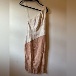 Vintage Gene Ewing Bis 100% Linen One Shoulder Dress Neutral Minimalist Capsule